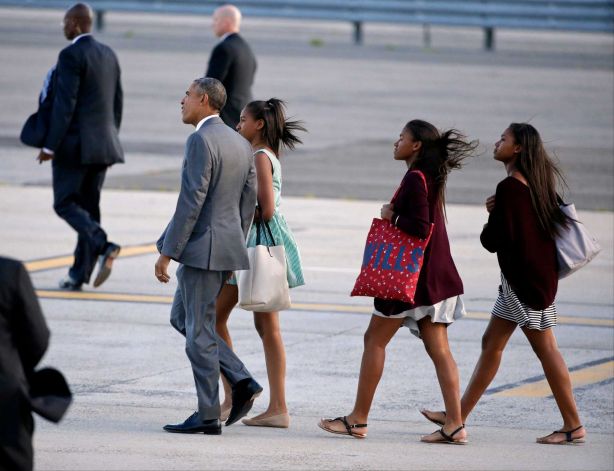 President Barack Obama walks with his daughter Sasha second from left and two of her friends to Marine One upon arriving on Air Force One at JFK International Airport in New York. It’s inevitable At some point