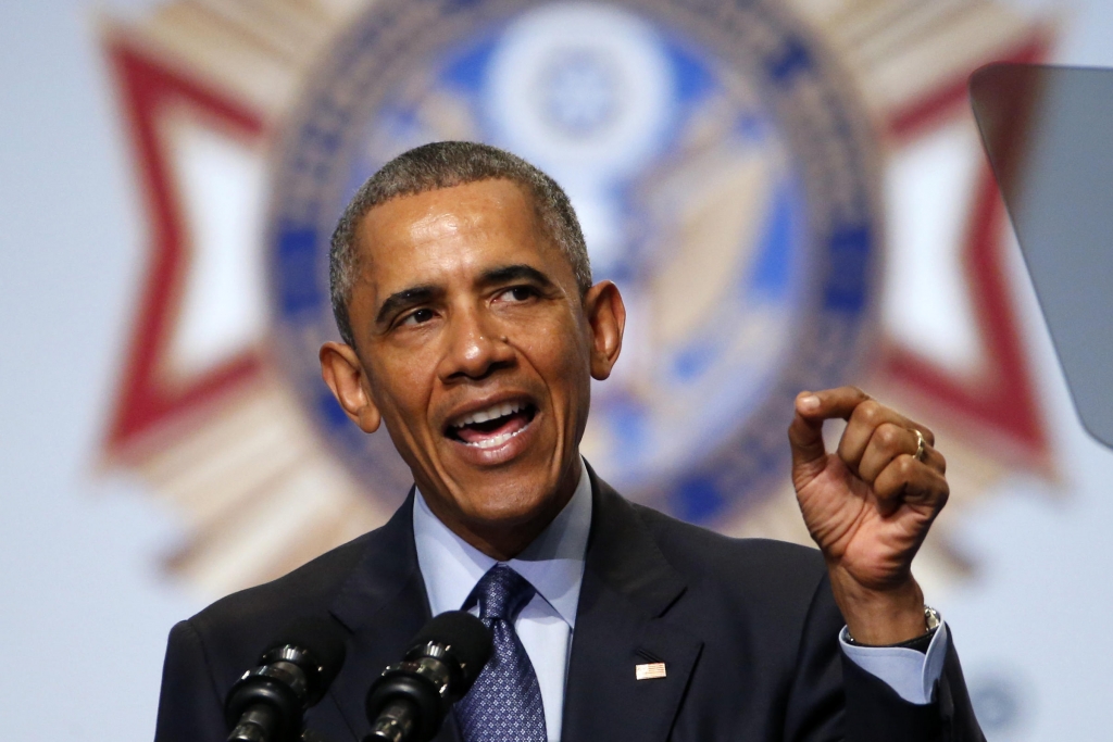 President Barack Obama addresses the Veterans of Foreign Wars National Convention at the David Lawrence Convention Center in Pittsburgh Tuesday