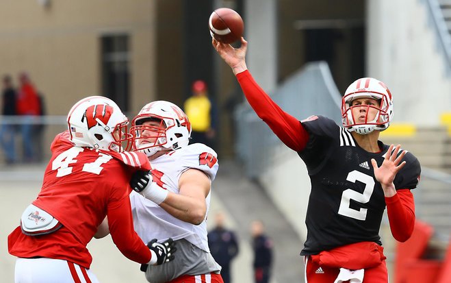 Joel Stave has a 21-7 record as a starter. He is the only quarterback on the roster who has started a college game and enters camp as the projected starter