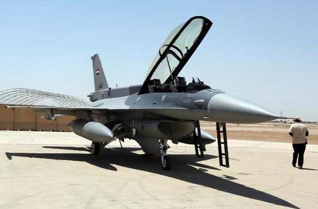 One of two new F-16 warplanes delivered to Iraq by the United States