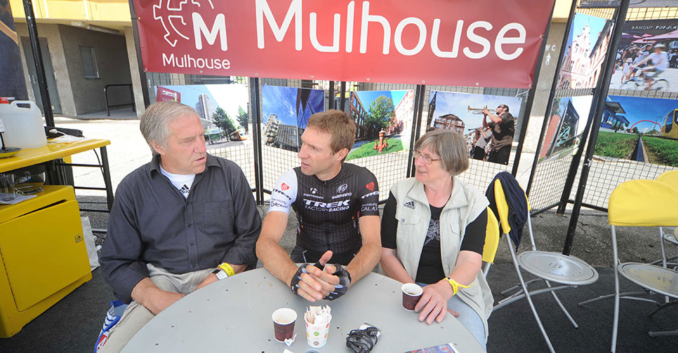 Retired cycling icon Jens Voigt relaxes with his parents at the 2014 Tour de France