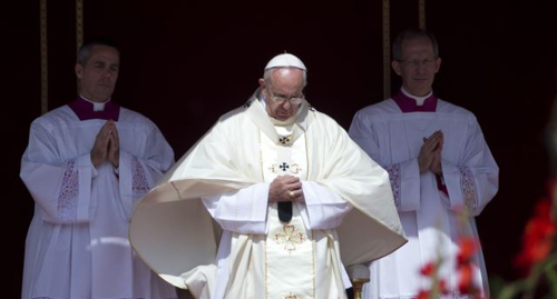 Pope Francis officiates at a canonization ceremony in St. Peters Square at the Vatican