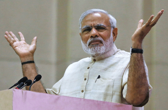 Prime Minister Narendra Modi speaks during the inauguration of the 46th session of Indian Labour Conference in New Delhi India yesterday