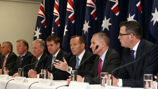 Prime Minister Tony Abbott with state leaders on Thursday