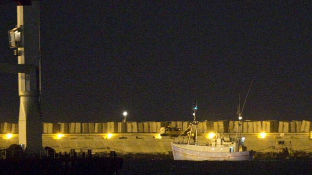 Pro-Palestinian ship Marianne of
Gothenburg is escorted to Ashdod port in southern Israel after it was seized by the Israeli Navy