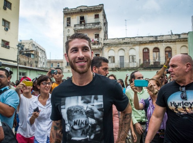 Real Madrid football team player Sergio Ramos upon his arrival in Havana