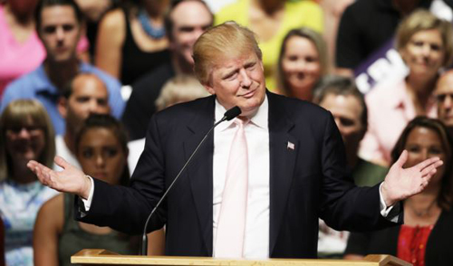 Republican presidential candidate Donald Trump speaks at the Family Leadership Summit in Ames Iowa on Saturday