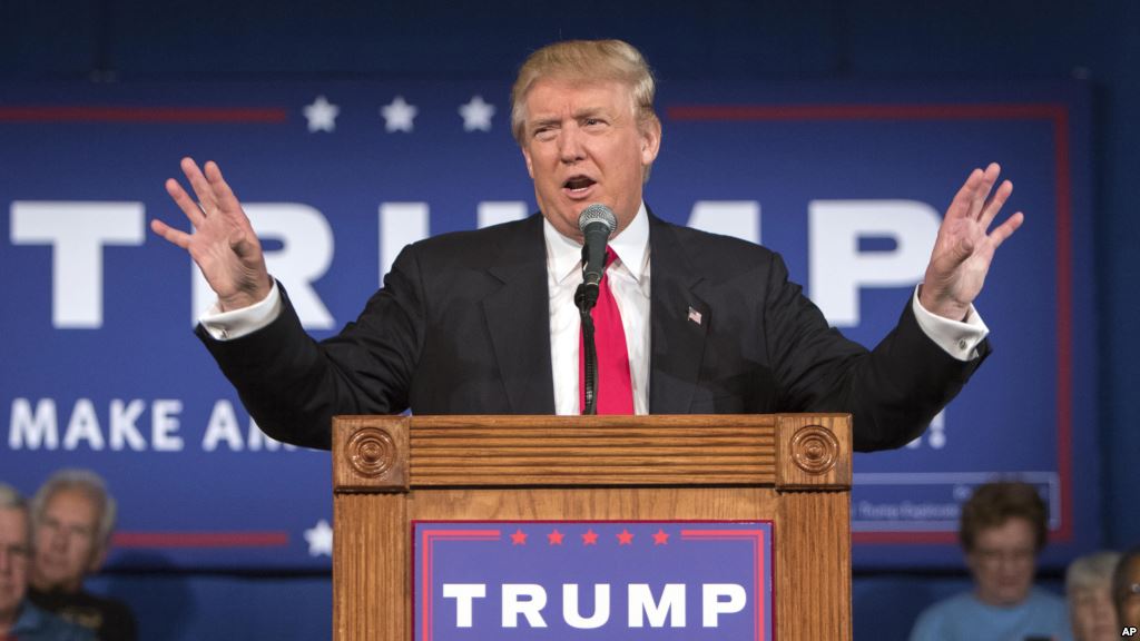 Republican presidential hopeful Donald Trump speaks at his South Carolina campaign kickoff rally in Bluffton South Carolina