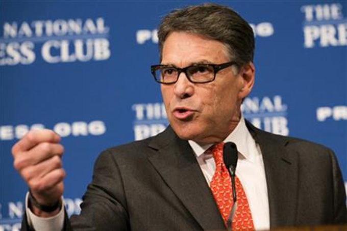 Republican presidential candidate former Texas Gov. Rick Perry speaks at the National Press Club in Washington Thursday