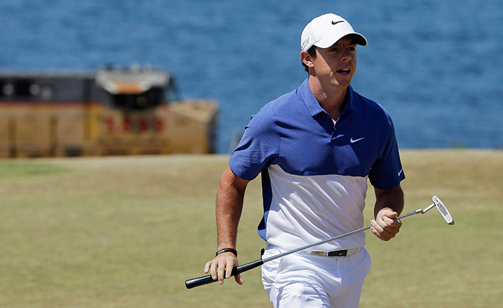 Rory McIlroy of Northern Ireland walks off the second green during the final round of the U.S. Open golf tournament at Chambers Bay on Sunday