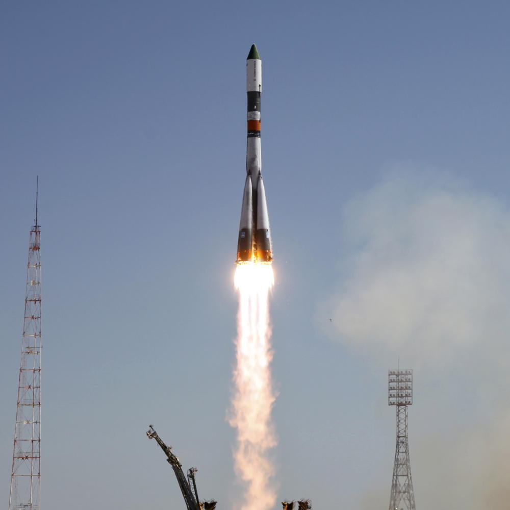 A Russian Progress spacecraft blasts off from the launch pad at the Baikonur cosmodrome Kazakhstan on Friday