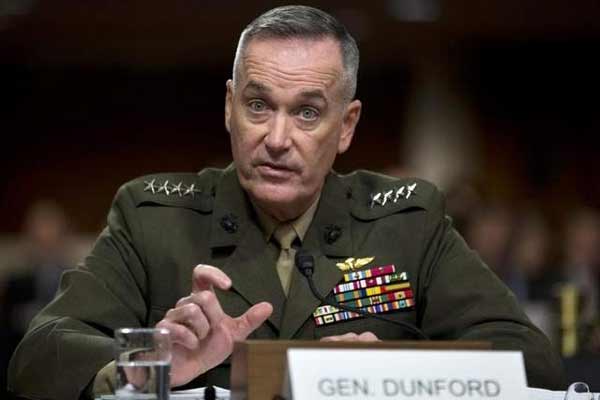 WASHINGTON Gen Joseph Dunford Commandant of the US Marine Corps testifies before the Senate Armed Services Committee on Thursday during his confirmation hearing for chairman of the Joint Chiefs of Staff.—AFP