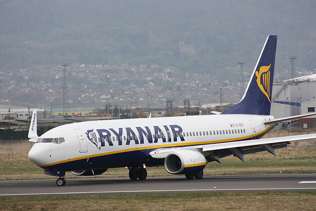 Ryanair Boeing 737-800 aircraft after landing at Belfast City Airport Belfast Northern Ireland