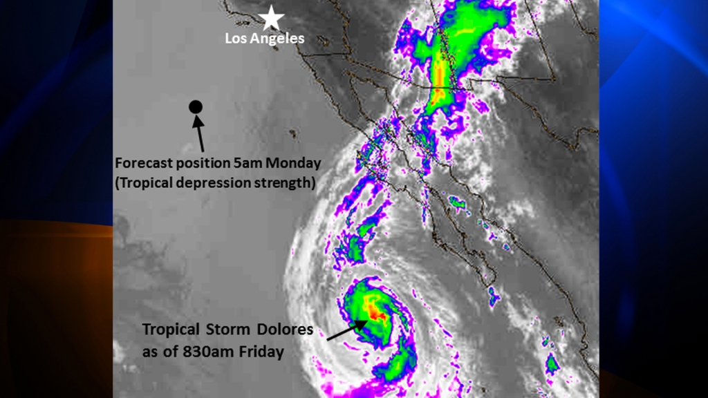 Satellite imagery shows Tropical Storm Dolores as of Friday morning