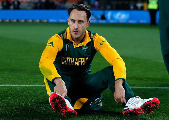 South Africa’s Faf du Plessis sits dejected after the 2015 World Cup semi final