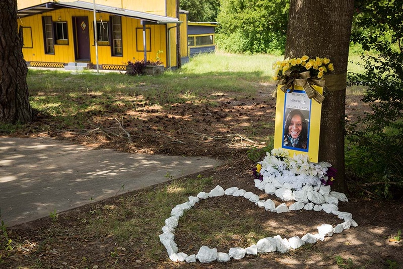 A memorial for Sandra Bland at the site of her arrest