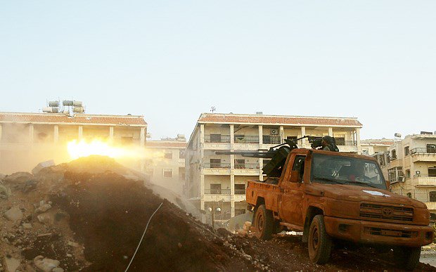 Syrian rebels fighting against Assad Regime Forces in Aleppo