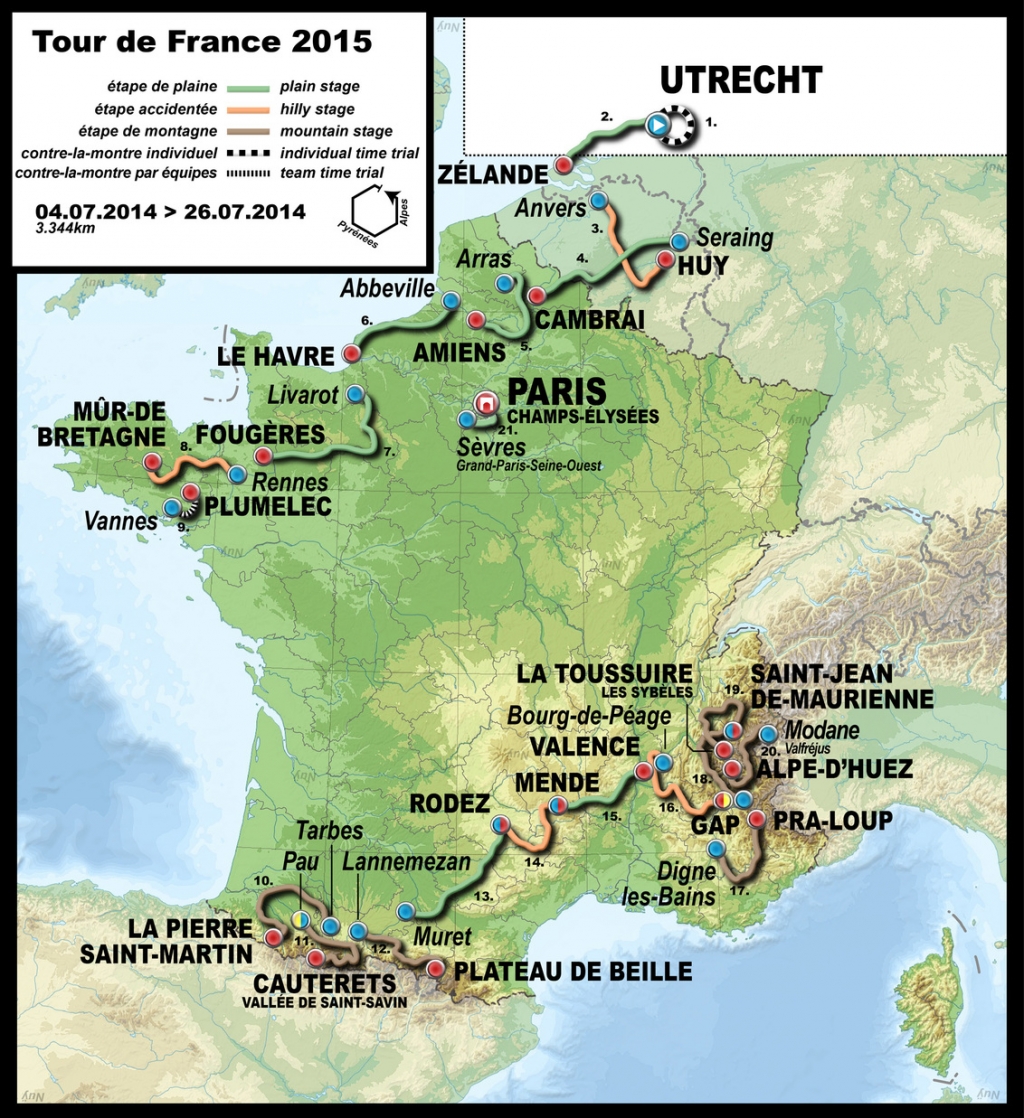 The 2015 Tour de France ranges across a wide variety of terrain.    Nuÿ/Wikimedia Commons CC BY-SA