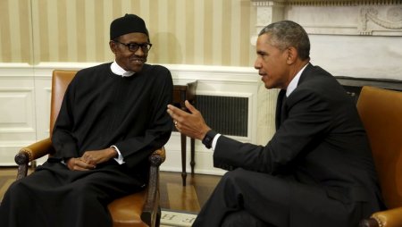 U.S. President Barack Obama meets with Nigerian President Muhammadu Buhari in the Oval Office of the White House in Washingt