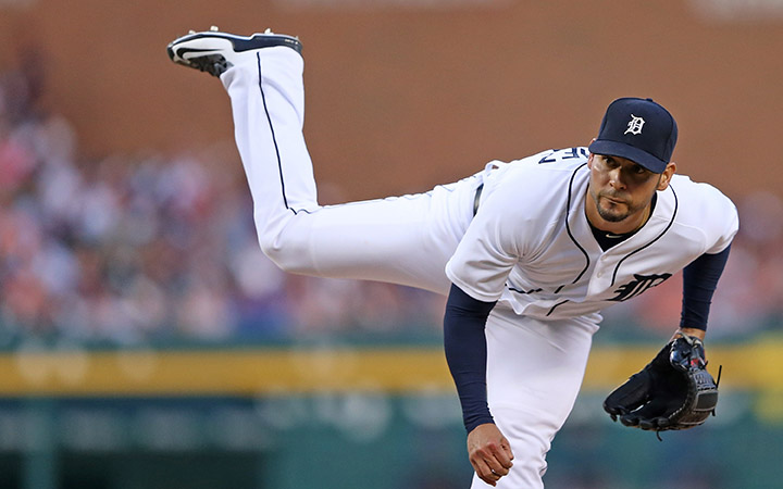 Anibal Sanchez of the Detroit Tigers pitches in the sixth inning during the game against the Toronto Blue Jays