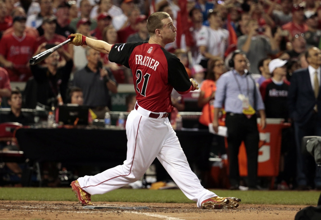 Todd Frazier watching one of many of the long balls he hit in the Home Run Derby.		David Kohl-USA TODAY Sports