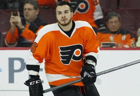 Philadelphia Flyers&apos Zac Rinaldo during warm-ups prior to the start of an NHL hockey game Thursday