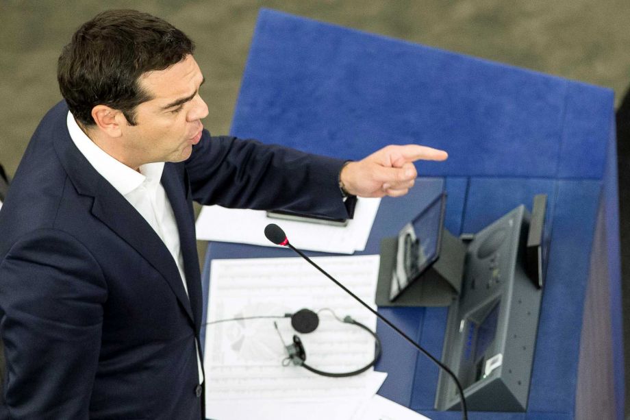 Greek Prime Minister Alexis Tsipras delivers his speech at the European Parliament in Strasbourg eastern France Wednesday