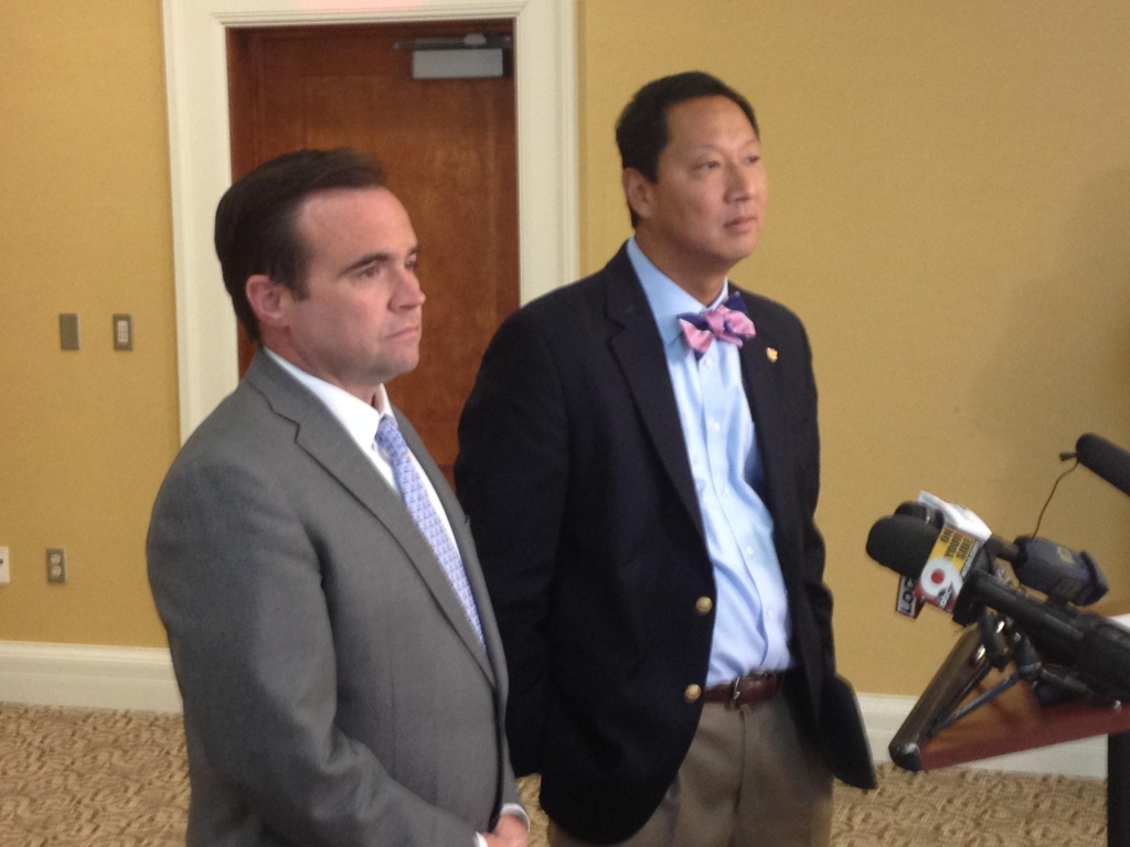 Cincinnati Mayor John Cranley and UC President Santa Ono at a news conference about the death of motorist Samuel Dubose by a UC police officer