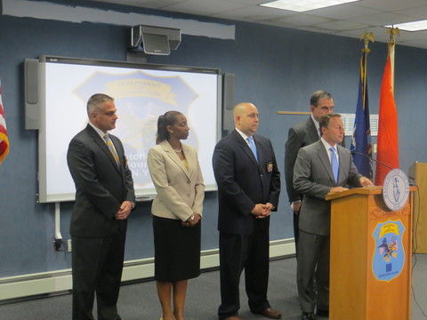 Westchester County Esecutive Rob Astorino leads a Tuesday news conference at the County Jail in Valhalla