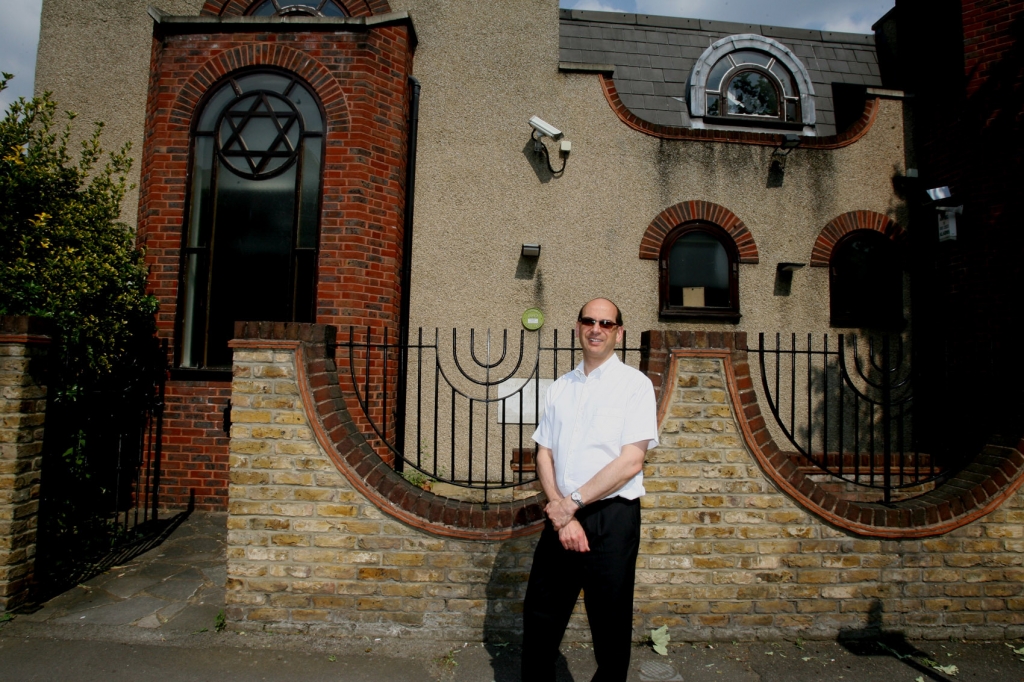 Woodford Liberal Synagogue Rabbi Richard Jacobi outside the old synagogue