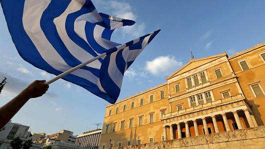 A Greek flag during a rally in Athens