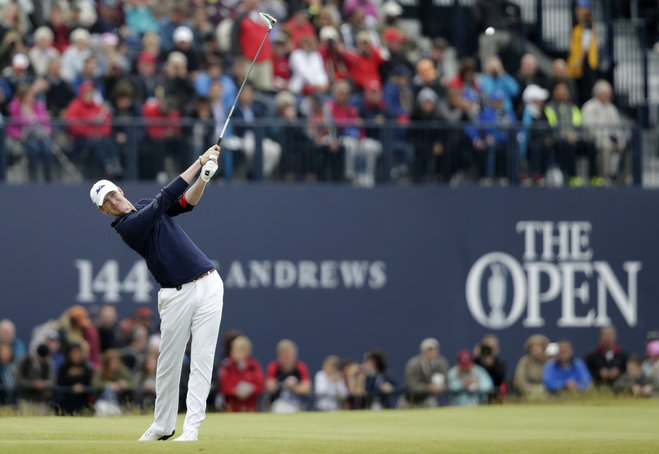 Jordan Niebrugge tees off on the 18th Sunday in the third round of the British Open