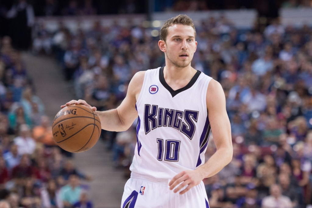 Sacramento CA USA Sacramento Kings guard Nik Stauskas dribbles the basketball during the first quarter against the New Orleans Pelicans at Sleep Train Arena. The Pelicans defeated the Kings 101-95. Mandatory Credit Kyle Terada-USA