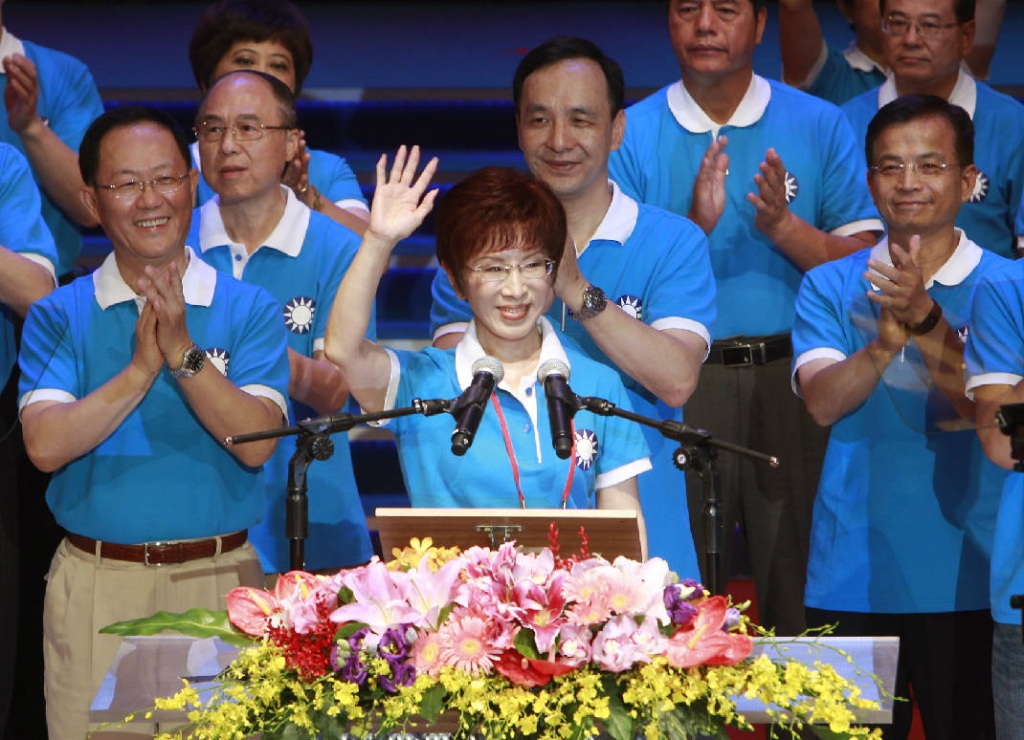 Taiwan's main opposition Democratic Progressive Party DPP Chairperson Tsai Ing-wen waves at the close of a press conference in Taipei Taiwan Wednesday