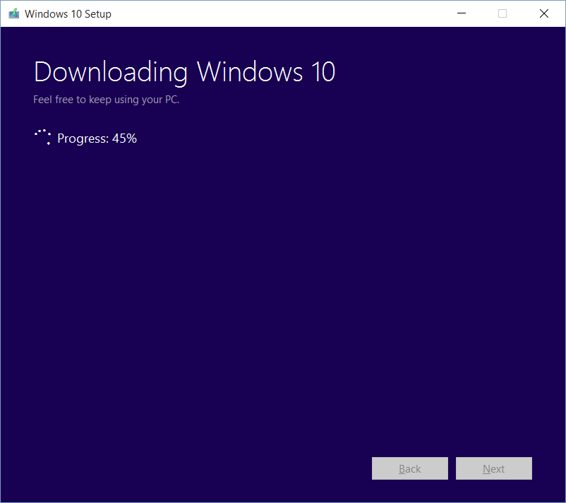 A Windows 10 ISO download in progress