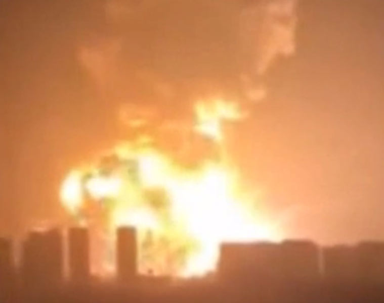 A Youtube screengrab shows a massive ball of fire in China’s Tianjin explosion