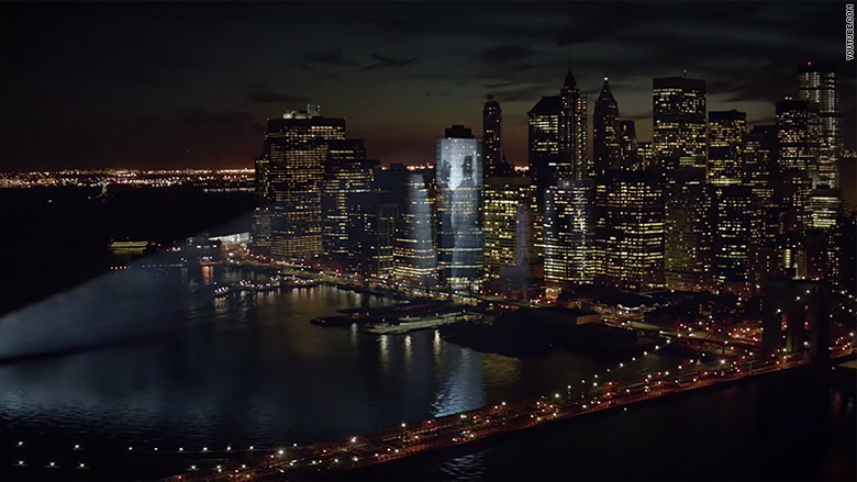 A new AT&T commercial imagines a movie projected on the side of a downtown Manhattan skyscraper