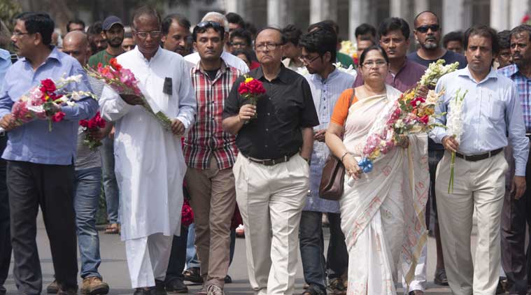 A protest in Bangladesh against the attack on secular bloggers in the country