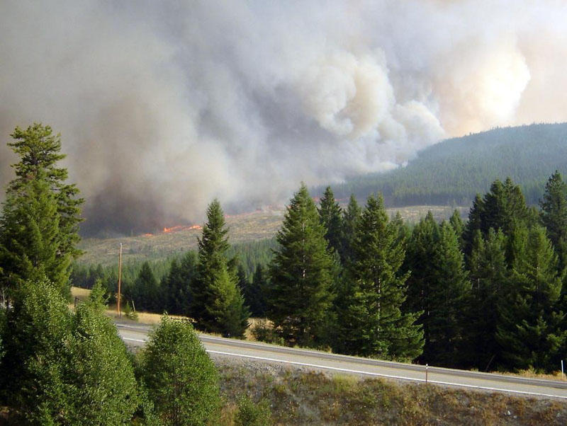 A view of the Stickpin Fire on August 15. Wildfires are burning across nearly 600 square miles of Washington state