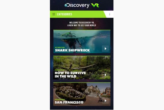 A screen shot of Discovery virtual reality network Discovery VR a fledgling service exploring the immersive video format