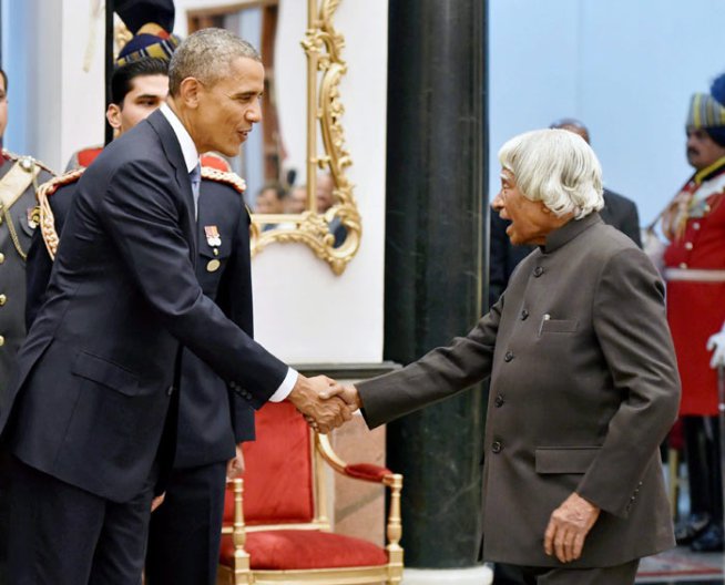 APJ Abdul Kalam with US President Barack Obama in New Delhi in Jan 2015