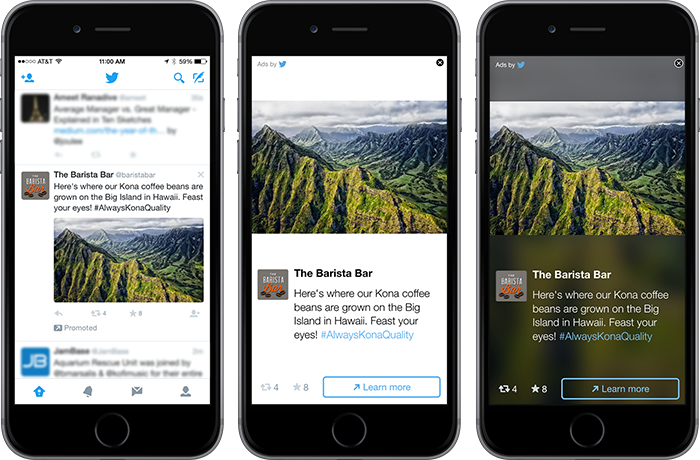 The Twitter Audience Platform automatically transforms your Promoted Tweets into in-app ad formats