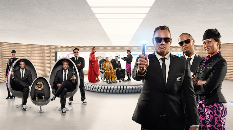 Air NZ's latest safety video is called Men In Black Safety Defenders