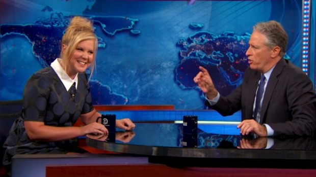 Amy Schumer appeared on one of Jon Stewart's final episodes of The Daily Show on Monday