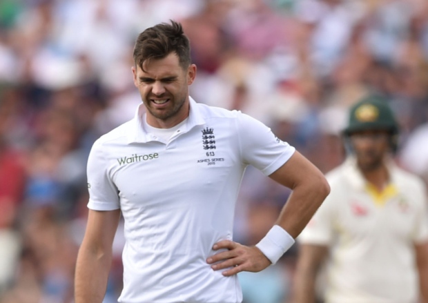 James Anderson leaves the field with a side injury during day two of the third Ashes Test at Edgbaston