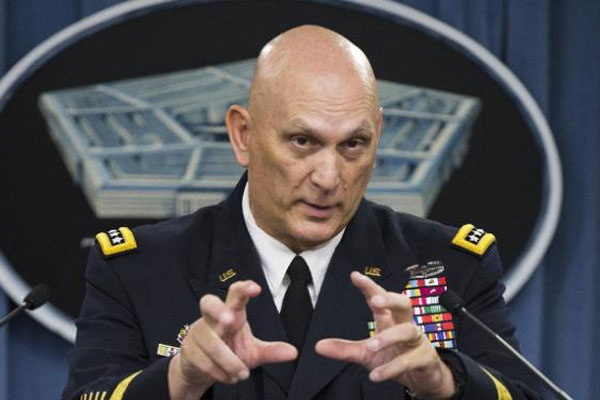 Outgoing Army Chief of Staff Gen. Ray Odierno speaks during his final news briefing at the Pentagon on Wednesday Aug. 12 2015 outside Washington