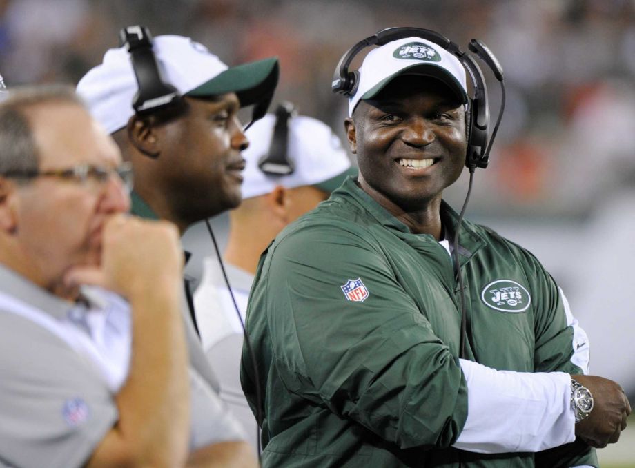 New York Jets head coach Todd Bowles reacts during the second half of a preseason NFL football game against the Atlanta Falcons Friday Aug. 21 2015 in East Rutherford N.J