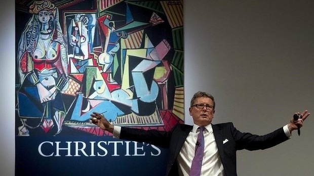 Auctioneer Jussi Pylkkanen calls for final bids before dropping the gavel on another Picasso panting Women of Algiers in May