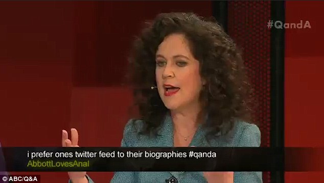 A Twitter user with an unfortunate handle has caused a mishap on Monday night's episode of Q&A after his crude message about Prime Minister Tony Abbott flashed on the screen