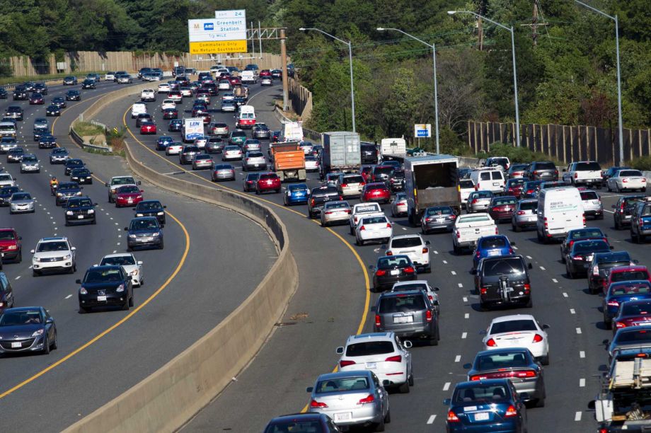 Traffic crawls along the Capital Beltway during rush hour in Greenbelt Md. Tuesday Aug. 25 2015. Traffic congestion nationally reached a new peak last year and is greater than ever before according to a report by the Texas A&M Transportation Institu
